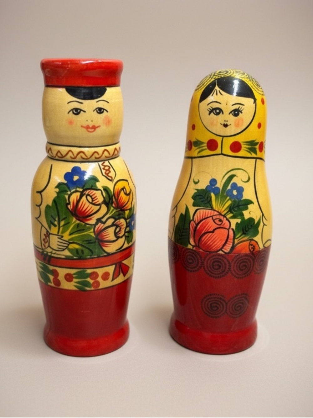 Russian Matryochka Doll Wood Salt and Pepper Shakers